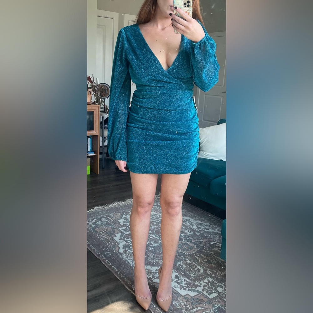 Teal metallic mini dress NWT
